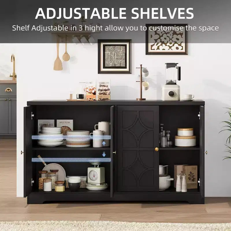 55 Inch Modern Sideboard Buffet Cabinet with 4 Doors & Adjustable Shelves, 300 LBS Capacity Storage Cabinet for Kitchen Living Room