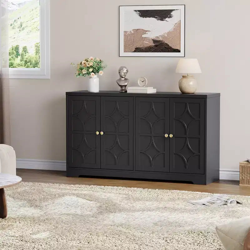 55 Inch Modern Sideboard Buffet Cabinet with 4 Doors & Adjustable Shelves, 300 LBS Capacity Storage Cabinet for Kitchen Living Room