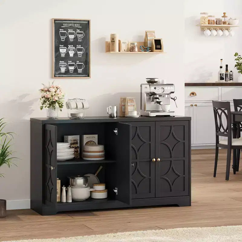 55 Inch Modern Sideboard Buffet Cabinet with 4 Doors & Adjustable Shelves, 300 LBS Capacity Storage Cabinet for Kitchen Living Room