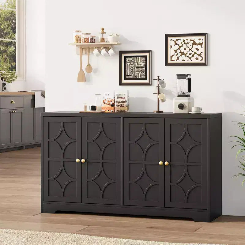 55 Inch Modern Sideboard Buffet Cabinet with 4 Doors & Adjustable Shelves, 300 LBS Capacity Storage Cabinet for Kitchen Living Room