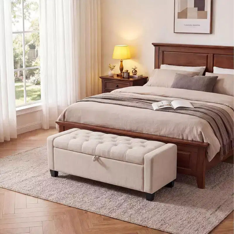 50.8 Large Storage Ottoman Bench w/ Safety Slow-Close Hinge, 670lbs Tufted Upholstered End of Bed Trunk for Bedroom, Living Room