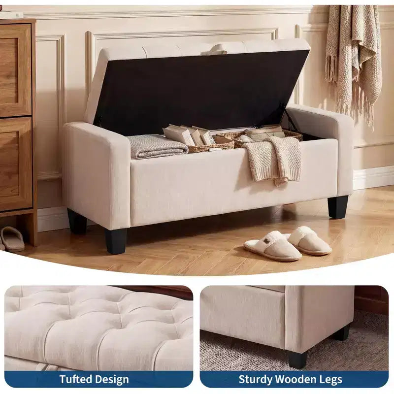 50.8 Large Storage Ottoman Bench w/ Safety Slow-Close Hinge, 670lbs Tufted Upholstered End of Bed Trunk for Bedroom, Living Room