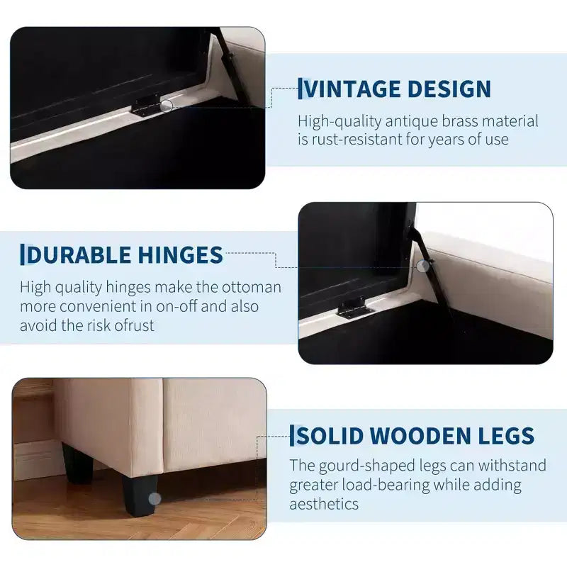 50.8 Large Storage Ottoman Bench w/ Safety Slow-Close Hinge, 670lbs Tufted Upholstered End of Bed Trunk for Bedroom, Living Room