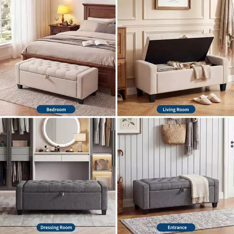 50.8 Large Storage Ottoman Bench w/ Safety Slow-Close Hinge, 670lbs Tufted Upholstered End of Bed Trunk for Bedroom, Living Room