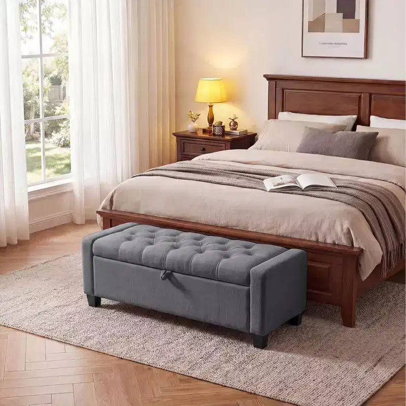 50.8 Large Storage Ottoman Bench w/ Safety Slow-Close Hinge, 670lbs Tufted Upholstered End of Bed Trunk for Bedroom, Living Room