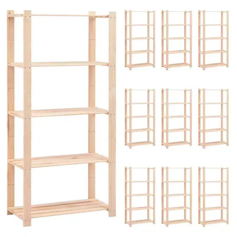 vidaXL 5-Tier Storage Racks 10 pcs 31.5x15x66.9 Solid Pinewood 551.2 lb