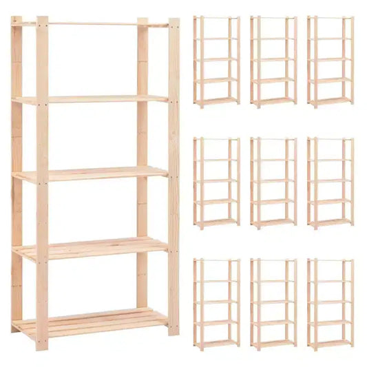 vidaXL 5-Tier Storage Racks 10 pcs 31.5x15x66.9 Solid Pinewood 551.2 lb
