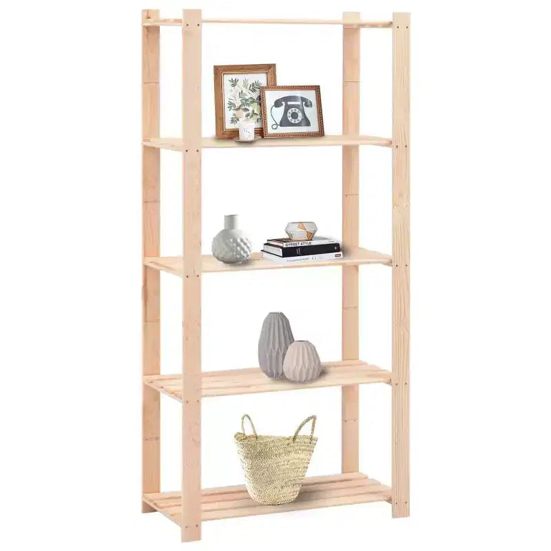 5-Tier Solid Pinewood Storage Rack – 10 Pcs, 551 lb Capacity, Wall Attachment