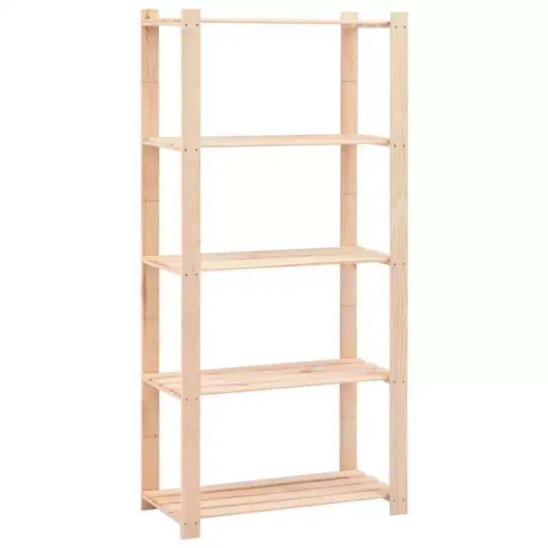5-Tier Solid Pinewood Storage Rack – 10 Pcs, 551 lb Capacity, Wall Attachment