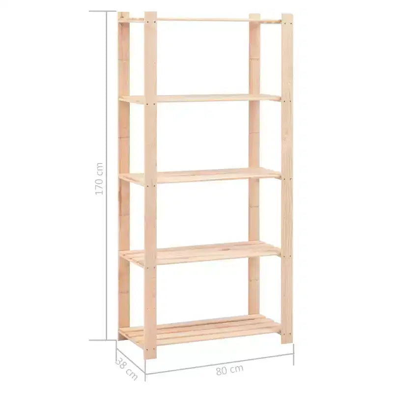5-Tier Solid Pinewood Storage Rack – 10 Pcs, 551 lb Capacity, Wall Attachment