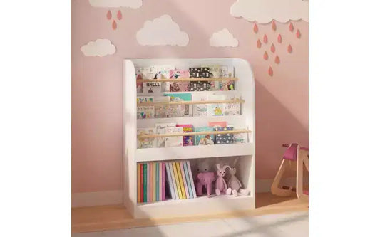 Kids Bookshelf with Open Storage, Front-Facing Children's Bookcase for Playroom, Bedroom or Nursery, White