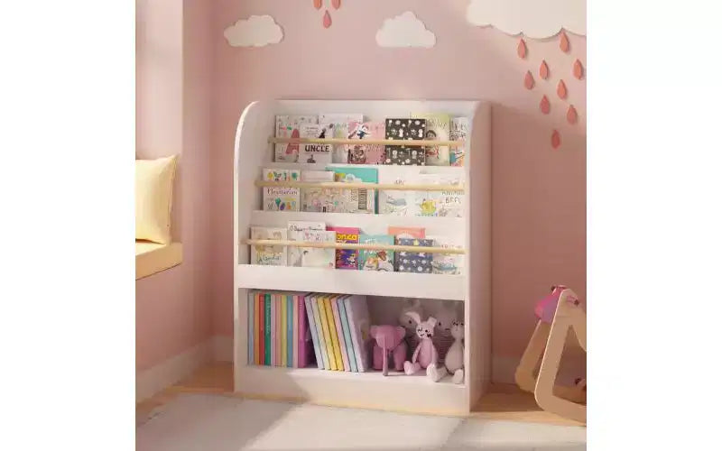Kids Bookshelf with Open Storage, Front-Facing Children's Bookcase for Playroom, Bedroom or Nursery, White