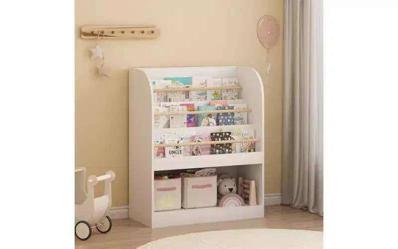 Kids Bookshelf with Open Storage, Front-Facing Children's Bookcase for Playroom, Bedroom or Nursery, White