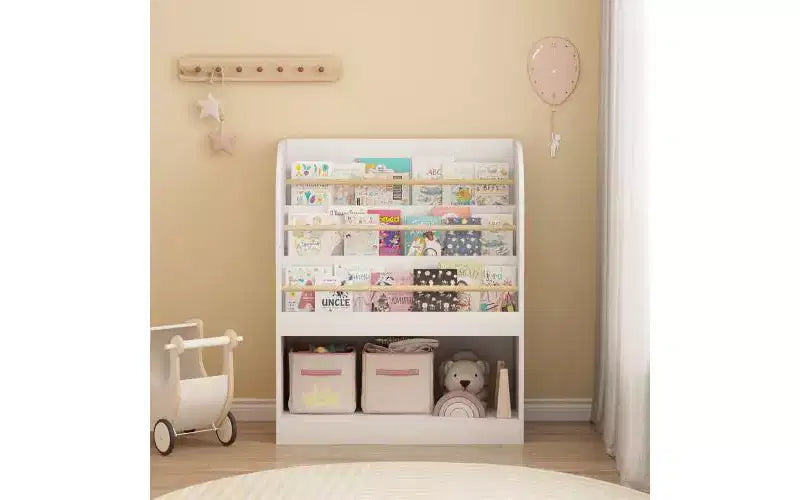 Kids Bookshelf with Open Storage, Front-Facing Children's Bookcase for Playroom, Bedroom or Nursery, White