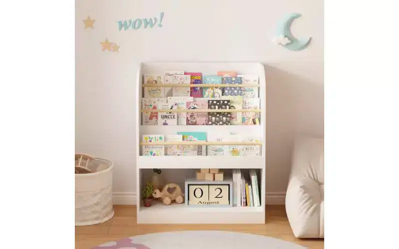 Kids Bookshelf with Open Storage, Front-Facing Children's Bookcase for Playroom, Bedroom or Nursery, White