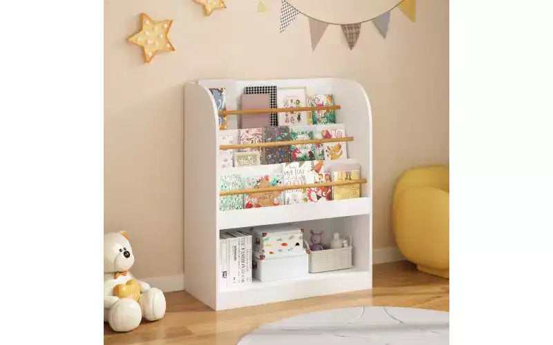 Kids Bookshelf with Open Storage, Front-Facing Children's Bookcase for Playroom, Bedroom or Nursery, White