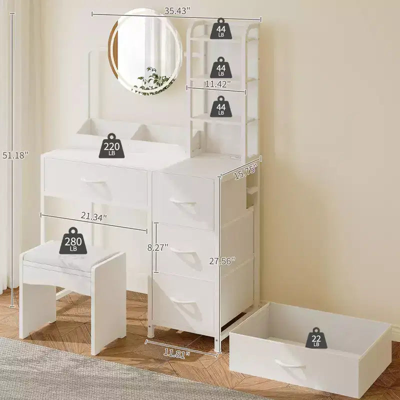 Small Vanity Desk with Lighted Mirror - Modern Black Dressing Table with 4 Drawers & Power Outlet for Bedroom