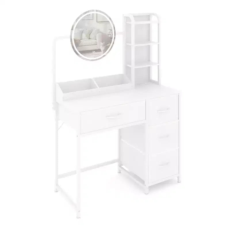 Small Vanity Desk with Lighted Mirror - Modern Black Dressing Table with 4 Drawers & Power Outlet for Bedroom