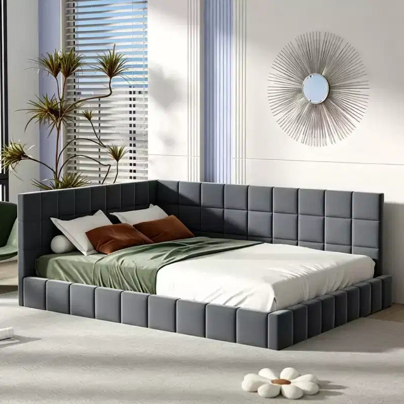 Platform Bed Frame with Adjustable Lumbar Support – 14" Height, Under-Bed Storage