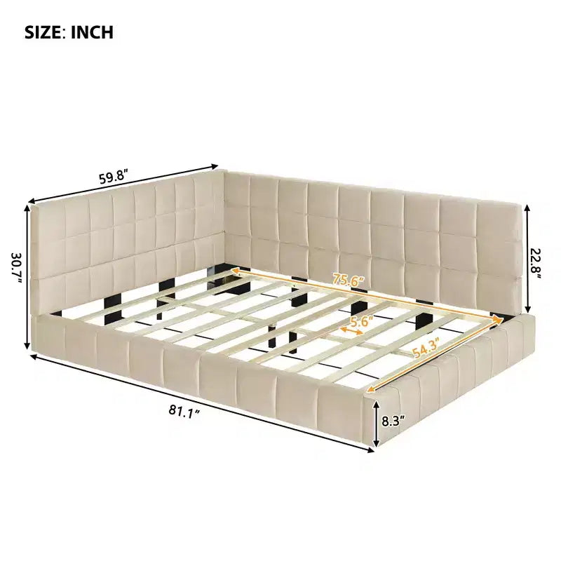 Platform Bed Frame with Adjustable Lumbar Support – 14" Height, Under-Bed Storage