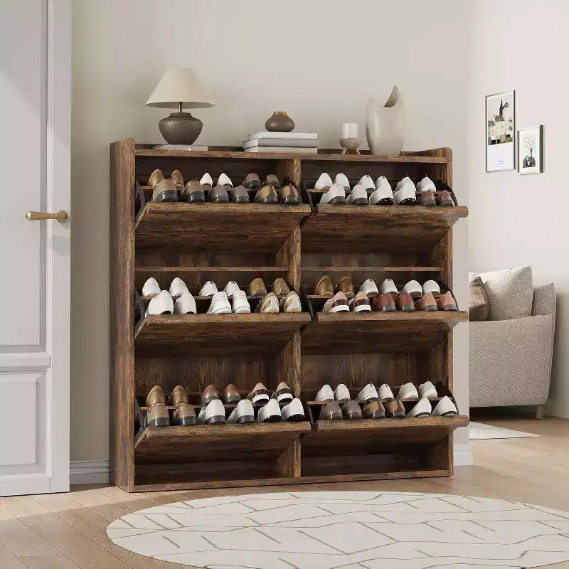 GustoWave Narrow Shoe Cabinet Organizer with 6 Flip Drawers for Entryway, Hallway, Living Room, Brown