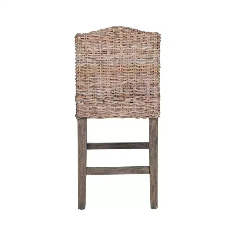 Tabouret de bar en rotin hauteur comptoir avec assise rembourrée et piètement en bois – Coton écru