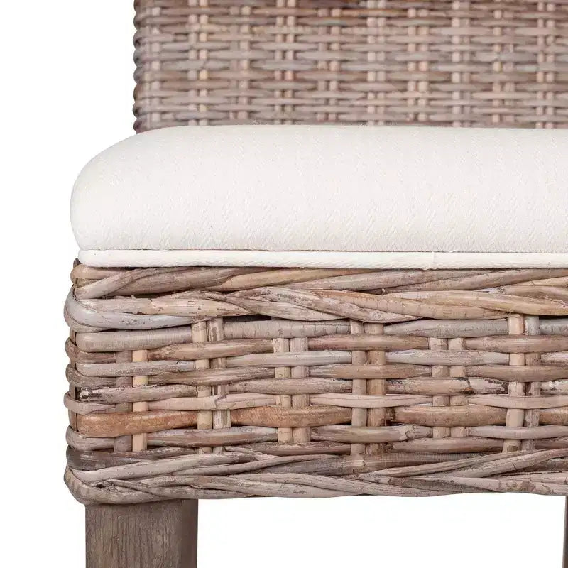 Tabouret de bar en rotin hauteur comptoir avec assise rembourrée et piètement en bois – Coton écru