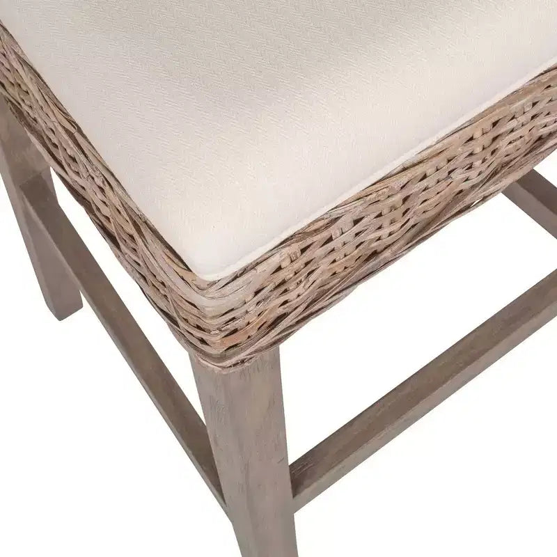 Tabouret de bar en rotin hauteur comptoir avec assise rembourrée et piètement en bois – Coton écru