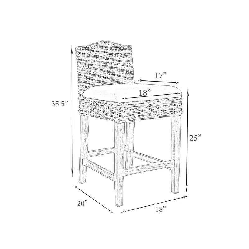 Tabouret de bar en rotin hauteur comptoir avec assise rembourrée et piètement en bois – Coton écru