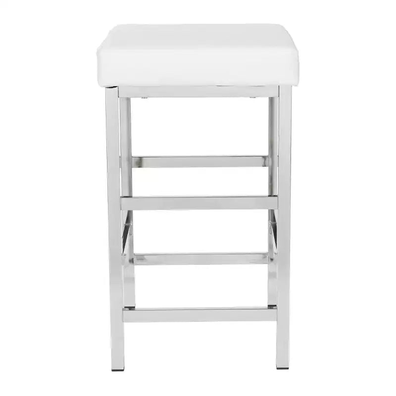 26" Chrome Backless Counter Height Barstool – White Vinyl Cushion, Metal Frame