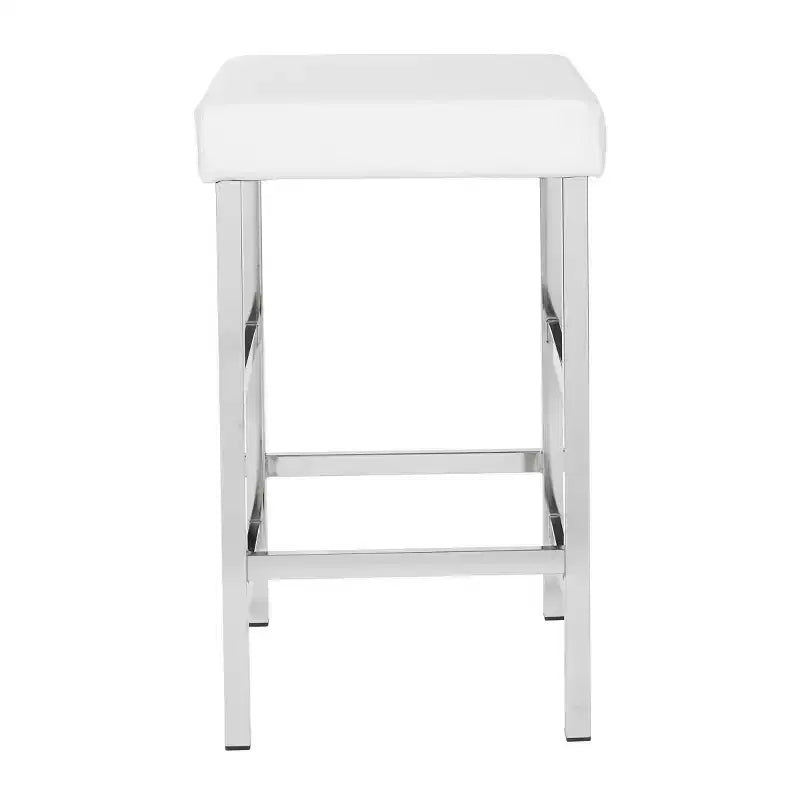 26" Chrome Backless Counter Height Barstool – White Vinyl Cushion, Metal Frame