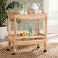 Dessert de vin en rotin brun naturel – Chariot de bar intérieur, aucun assemblage requis