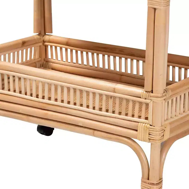 Dessert de vin en rotin brun naturel – Chariot de bar intérieur, aucun assemblage requis