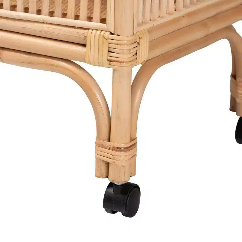 Dessert de vin en rotin brun naturel – Chariot de bar intérieur, aucun assemblage requis