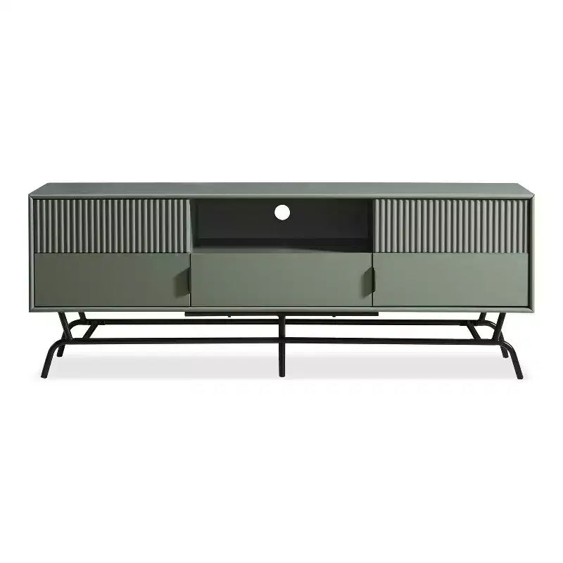 Meuble TV moderne à 3 tiroirs pour téléviseurs jusqu'à 65 po avec placard, vert sauge