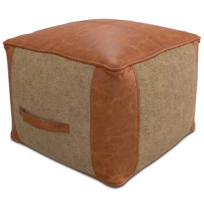 Pouf carré contemporain avec revêtement en cuir amovible, capacité de 113 kg