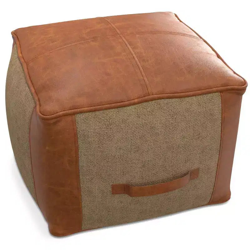 Pouf carré contemporain avec revêtement en cuir amovible, capacité de 113 kg