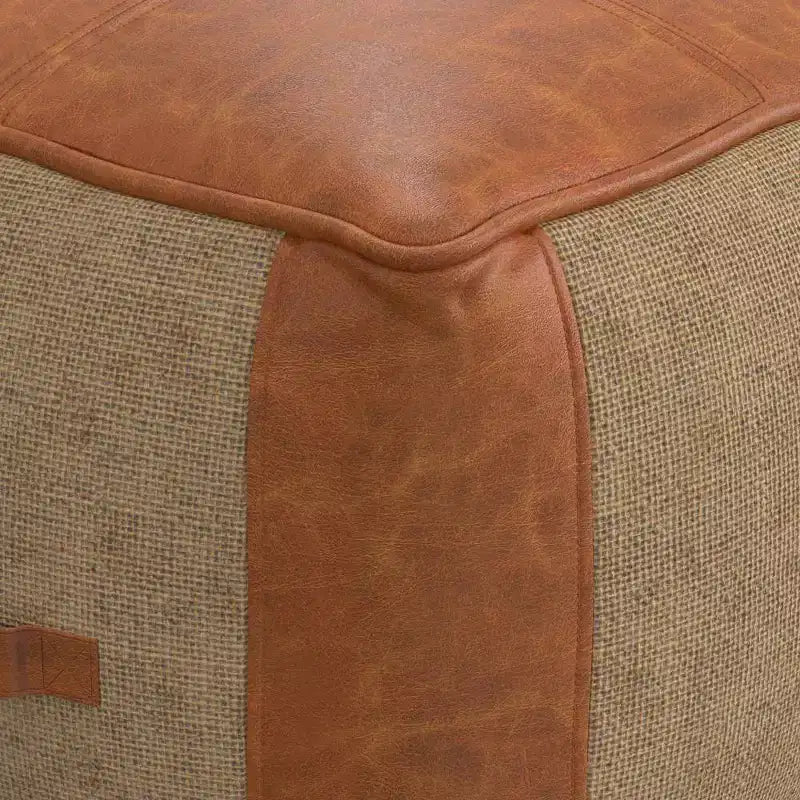 Pouf carré contemporain avec revêtement en cuir amovible, capacité de 113 kg