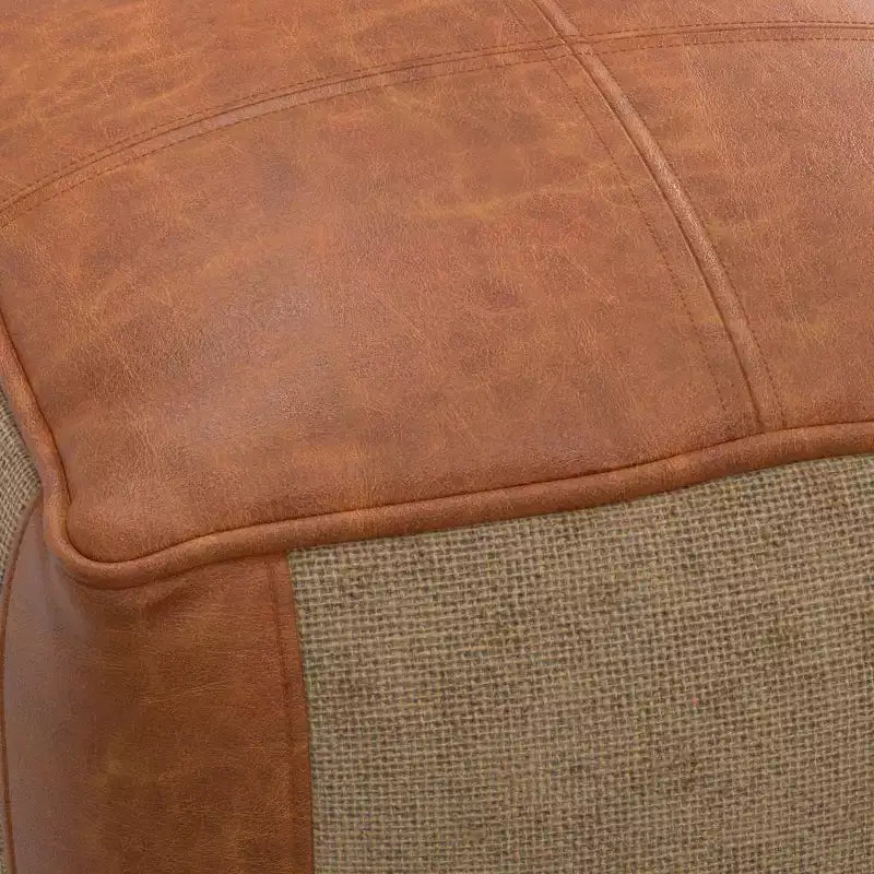 Pouf carré contemporain avec revêtement en cuir amovible, capacité de 113 kg