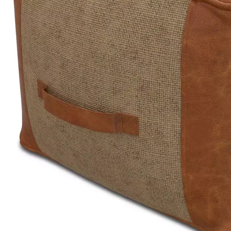 Pouf carré contemporain avec revêtement en cuir amovible, capacité de 113 kg