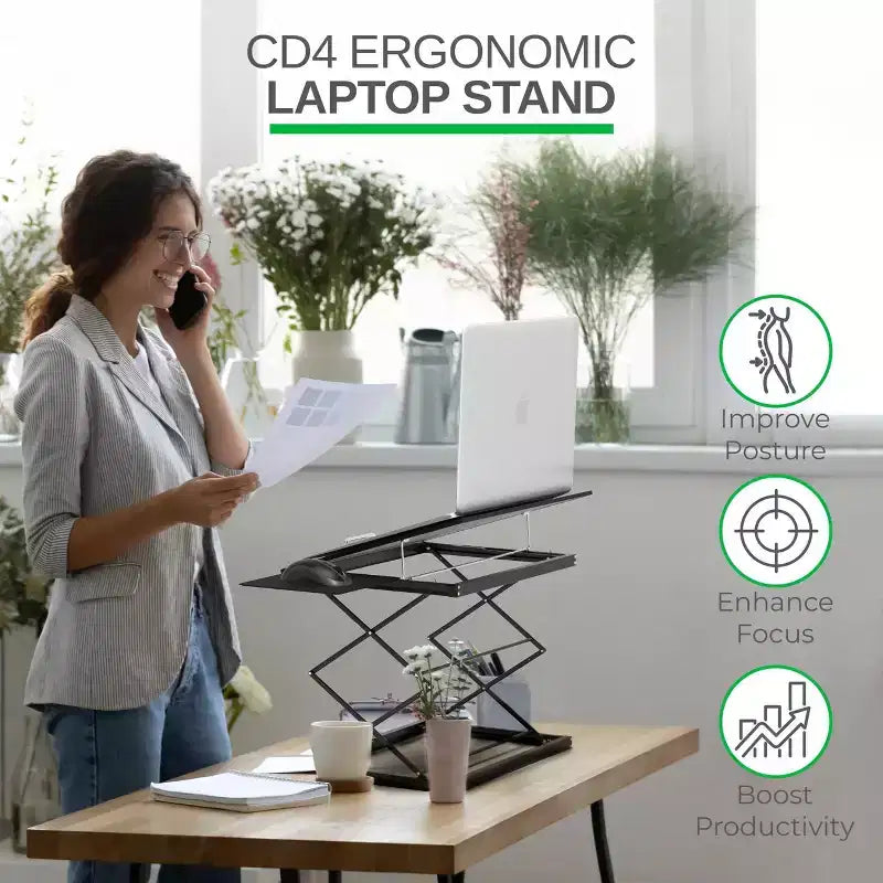 Portable Laptop Stand & Standing Desk Converter – Adjustable Height, No Assembly