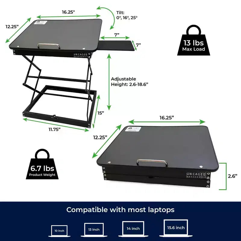 Portable Laptop Stand & Standing Desk Converter – Adjustable Height, No Assembly