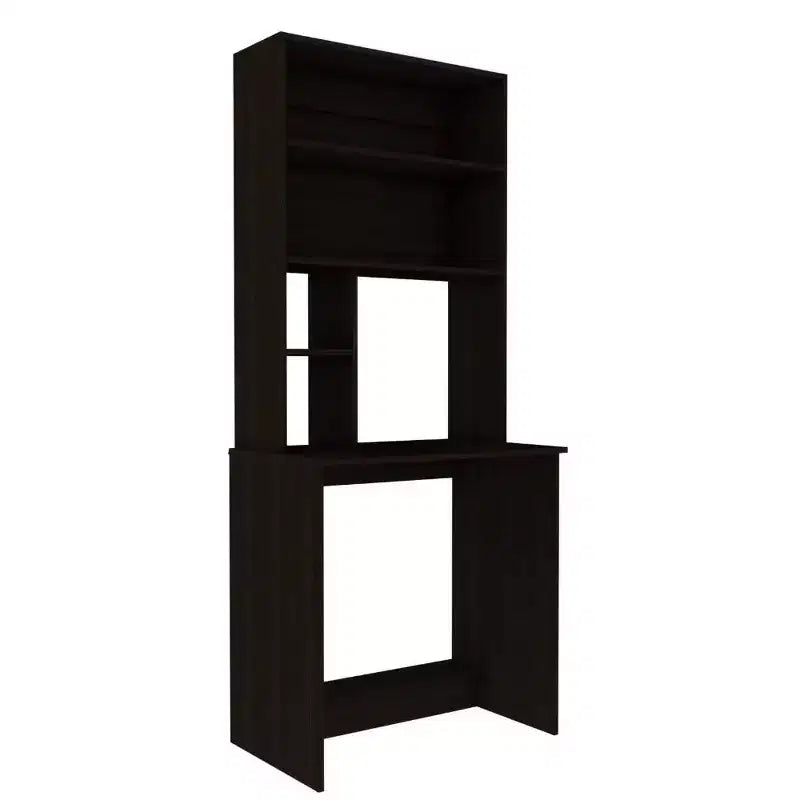 Bureau d'ordinateur noir moderne – Résistant aux rayures, étagère de rangement ouverte, stratifié bois