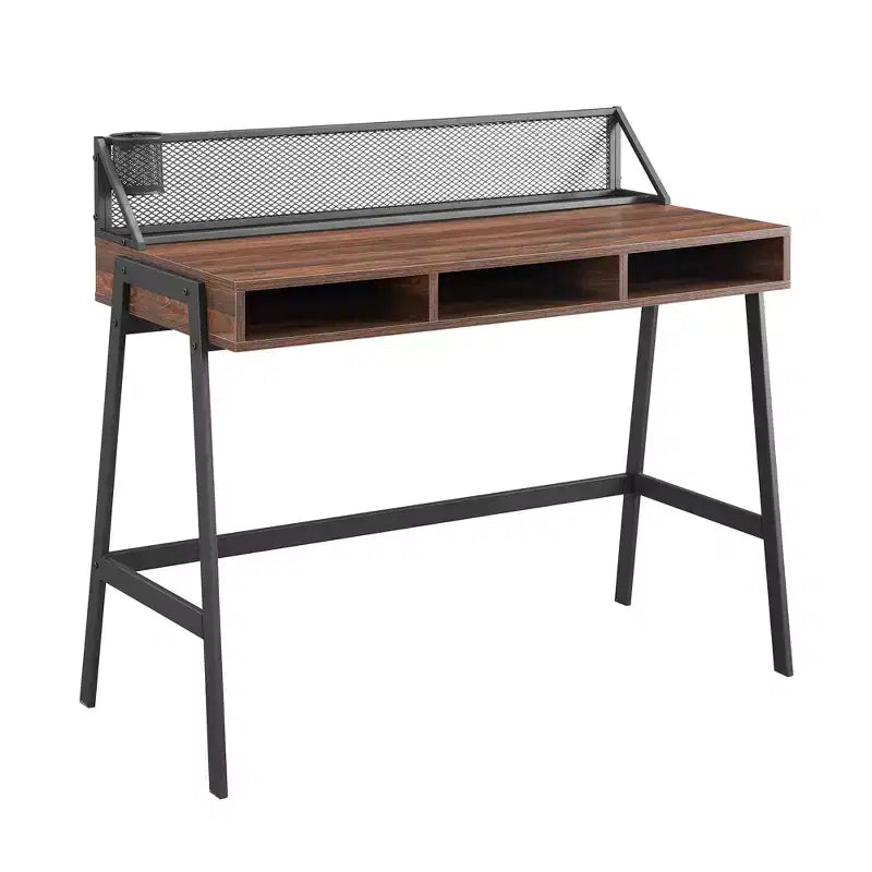 Urban Industrial 3 Cubby Writing Desk with Pen Storage Dark Walnut - Saracina Home