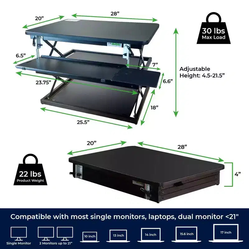 Tall Adjustable Standing Desk Riser – 4.5–21.5" Height Range, 30 lb Capacity