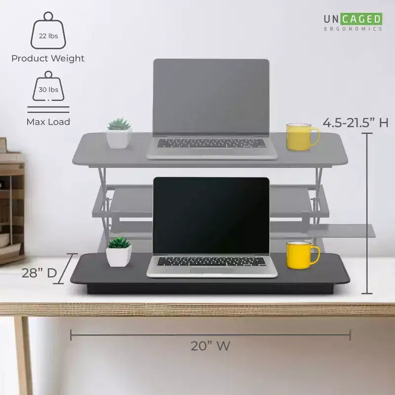 Tall Adjustable Standing Desk Riser – 4.5–21.5" Height Range, 30 lb Capacity