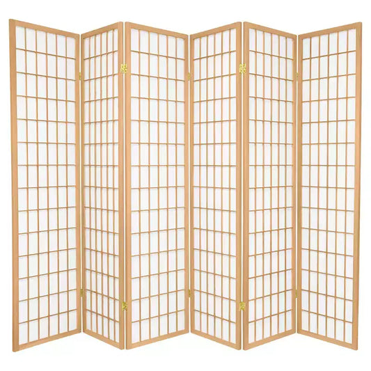 6 ft. Tall Window Pane Shoji Screen - Natural (6 Panels)