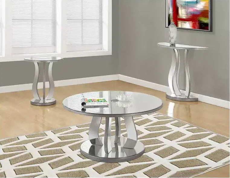 Round Accent Table with Mirror - Silver - EveryRoom: Contemporary Style, MDF Frame, Mirrored Top, 24" Height