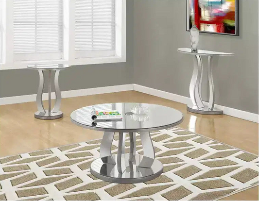 Round Accent Table with Mirror - Silver - EveryRoom: Contemporary Style, MDF Frame, Mirrored Top, 24" Height