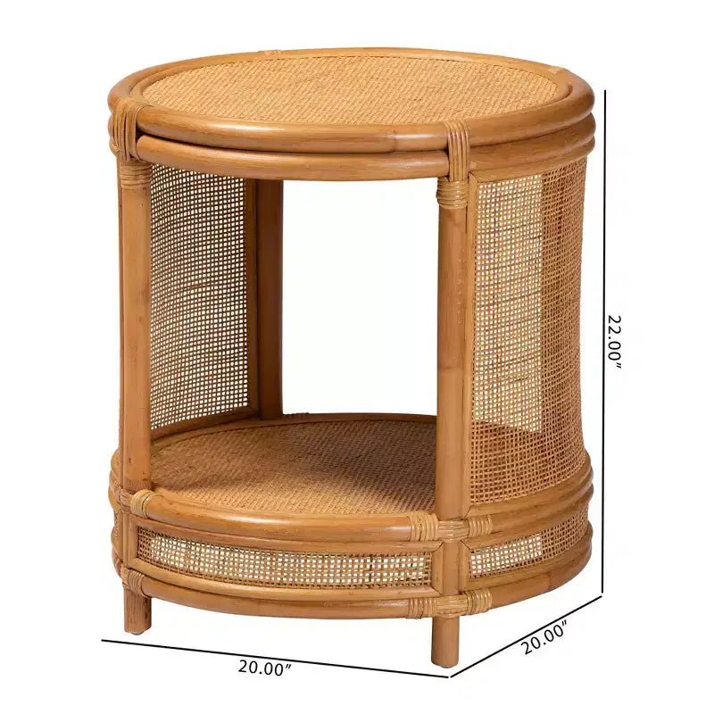 Table d'appoint ronde en rotin couleur miel clair – Aucun assemblage requis